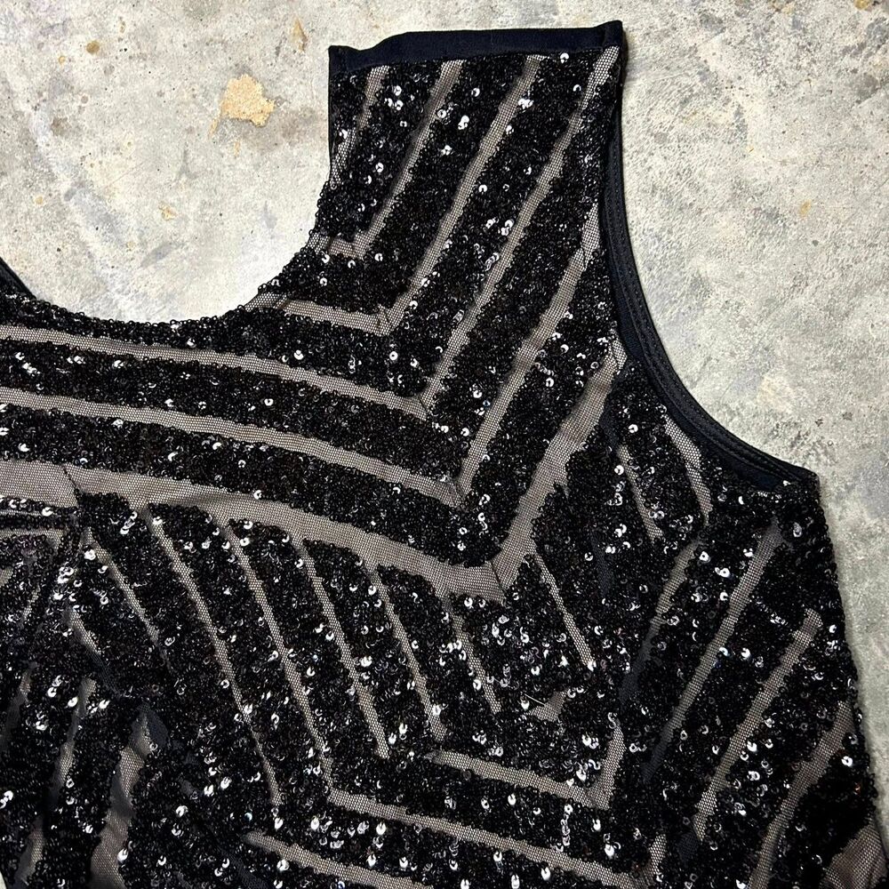 Lovely Day Black Sequin Mini Dress V Back Stretch